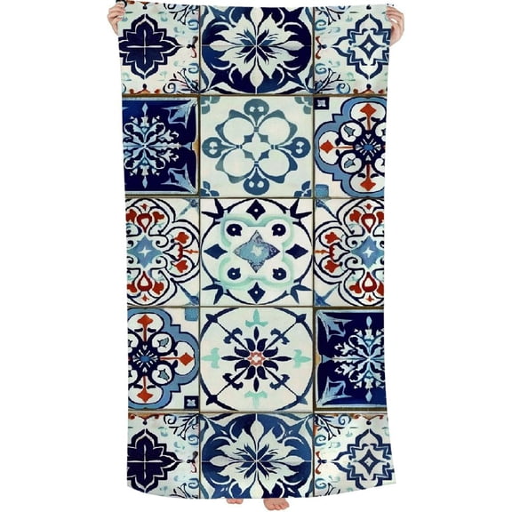 PHYHOO Vintage Blue Mandala Beach Towels Oversized Microfiber Beach Towel for Adults Super Absorbent Sand Free Pool Towels for Kids,Men,Women,Boys,Girls 30x60in