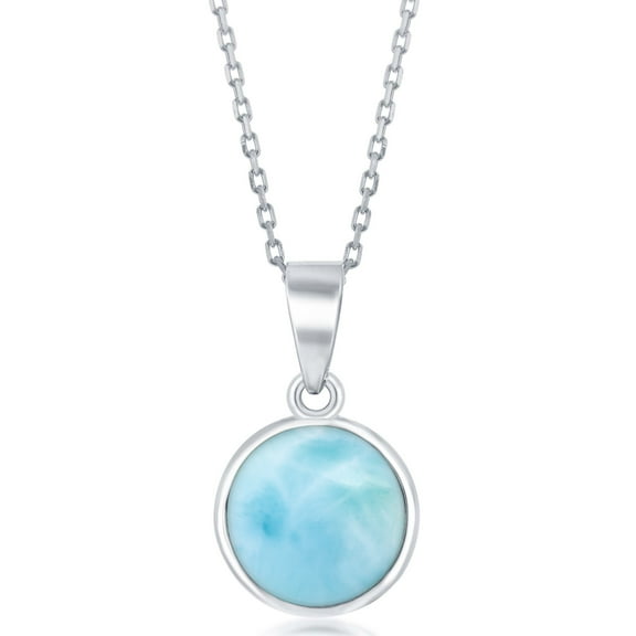 Sterling Silver Natural Larimar Round Stone Bezel Set 16 2'' Necklace