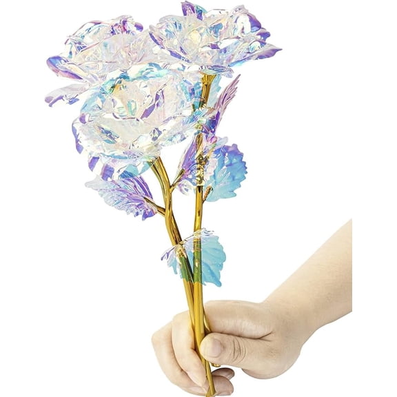 Bbiamsleep 10 Pcs 24K Galaxy Rose Glass Flowers Colorful Gold Rose Artificial Flowers Best Gifts for Mother's Day Thanksgiving Valentine's Day Girl's Birthday Party