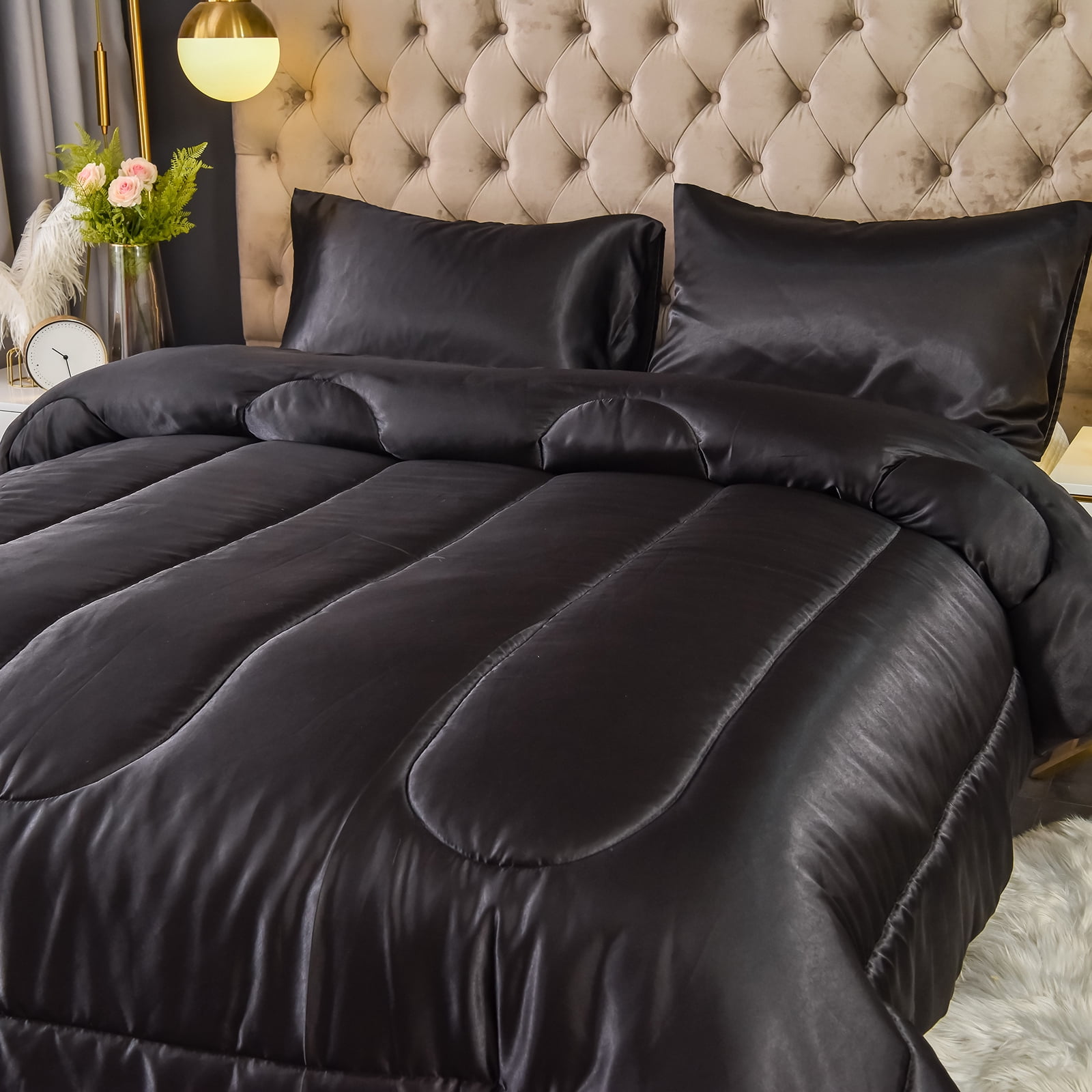 Satin Comforter Set King Silk Like Pink Bedding Set Luxury Hotel Silky Bed Home Deocr Sexy Silky Down Comforter Light Pink Bed Set