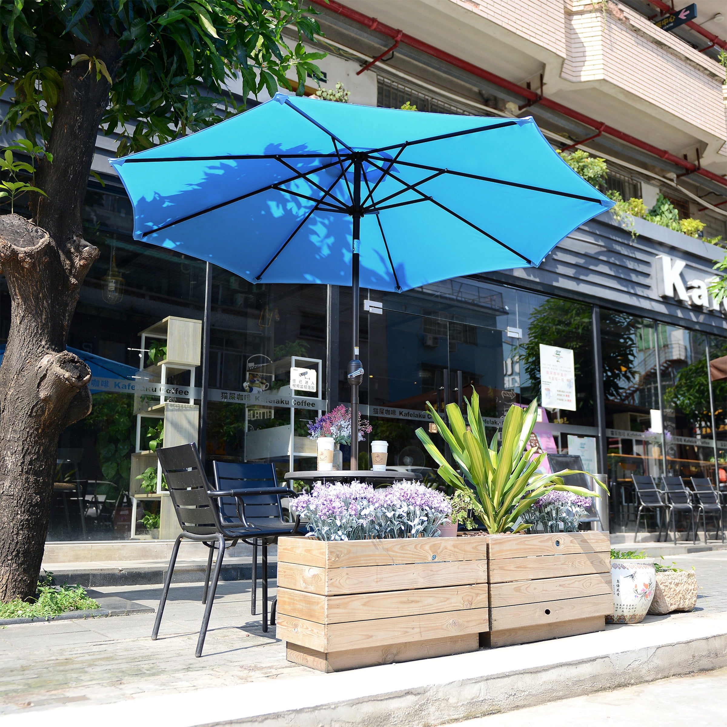 Villacera 9FT Outdoor Patio Umbrella Shade with Auto Tilt, Blue