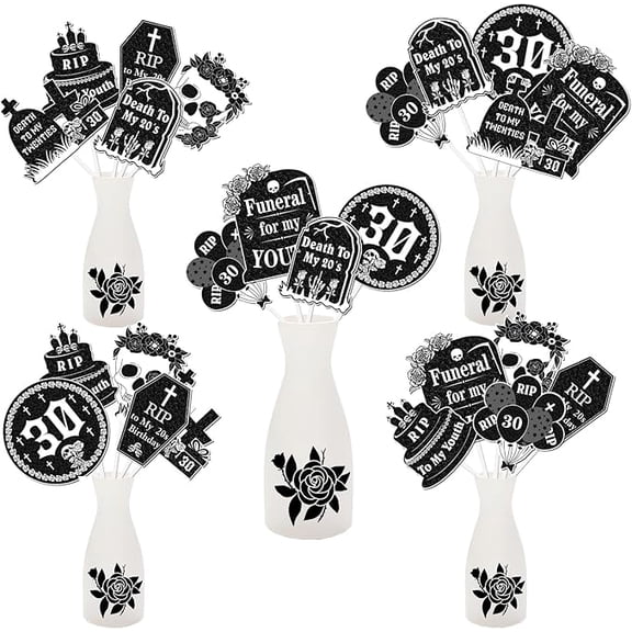 Gothic 30th Birthday Centerpiece Stick Death to My 20s Centerpiece Decorations Rip 20s Birthday Decor Double Sided Printing Table Topper Signs for Adult 30th Birthday Party Decor Supplies Photo Props