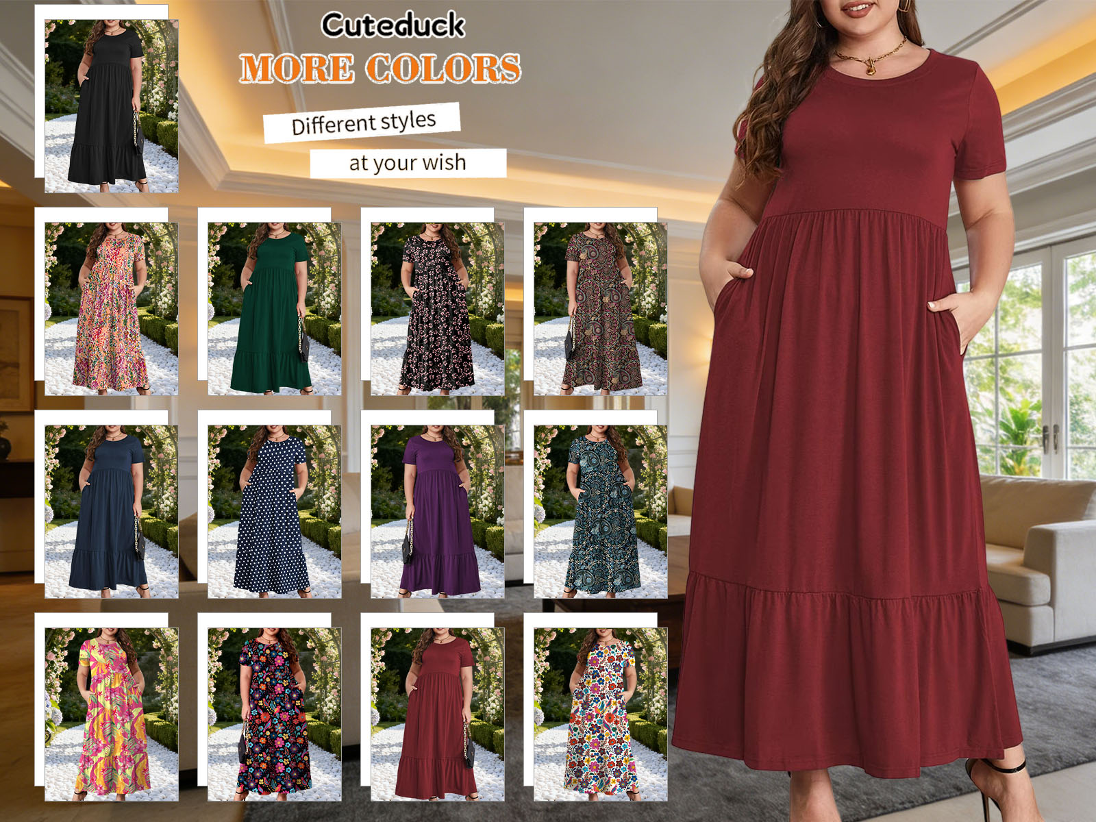 Mengpipi Women's Plus Size Tiered Maxi Dress with Pockets photo 4