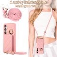 thumbnail image 6 of Back Case for Samsung Galaxy S24, Stylish Slim Fit Card Holder Kickstand Finger Ring Crossbody Strap, PU Leather + TPU Durable Shockproof Protective Phone Case Cover for Women Girls - Pink, 6 of 9