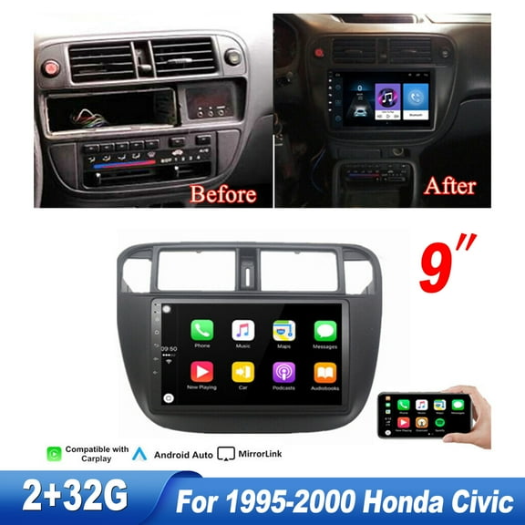 Zcargel 9” Touch Screen Car Stereo Radio for Honda Civic 1995-2000 Android 13 CarPlay GPS Navigation Support BT HiFi WiFi RDS Camera Mic 2 32GB