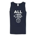 thumbnail image 2 of Wild Bobby, All I Need is Jesus & Coffee Inspirational/Christian Men Graphic Tank Top, Navy, Medium, 2 of 6