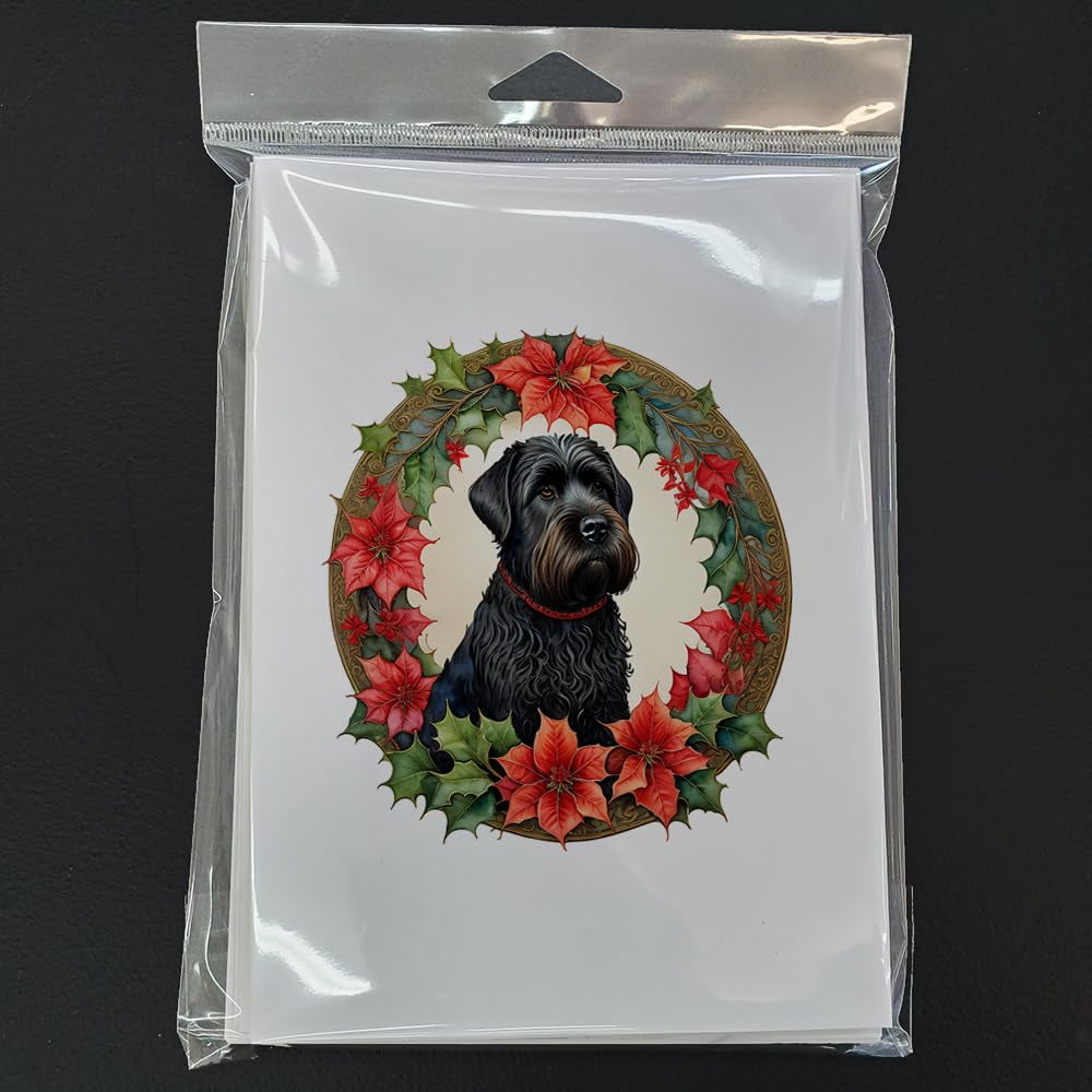 Black Russian Terrier Christmas Flowers Greeting Cards Pack of 8 7 in x 5 in