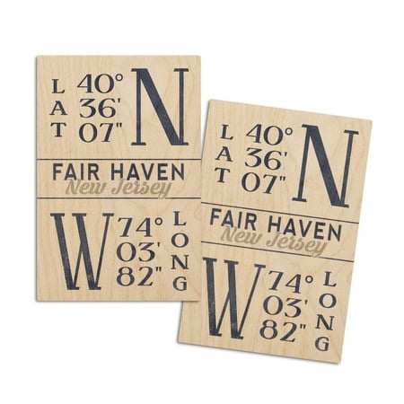 

Fair Haven New Jersey Latitude and Longitude (4x6 Birch Wood Postcards 2-Pack Stationary Rustic Home Wall Decor)