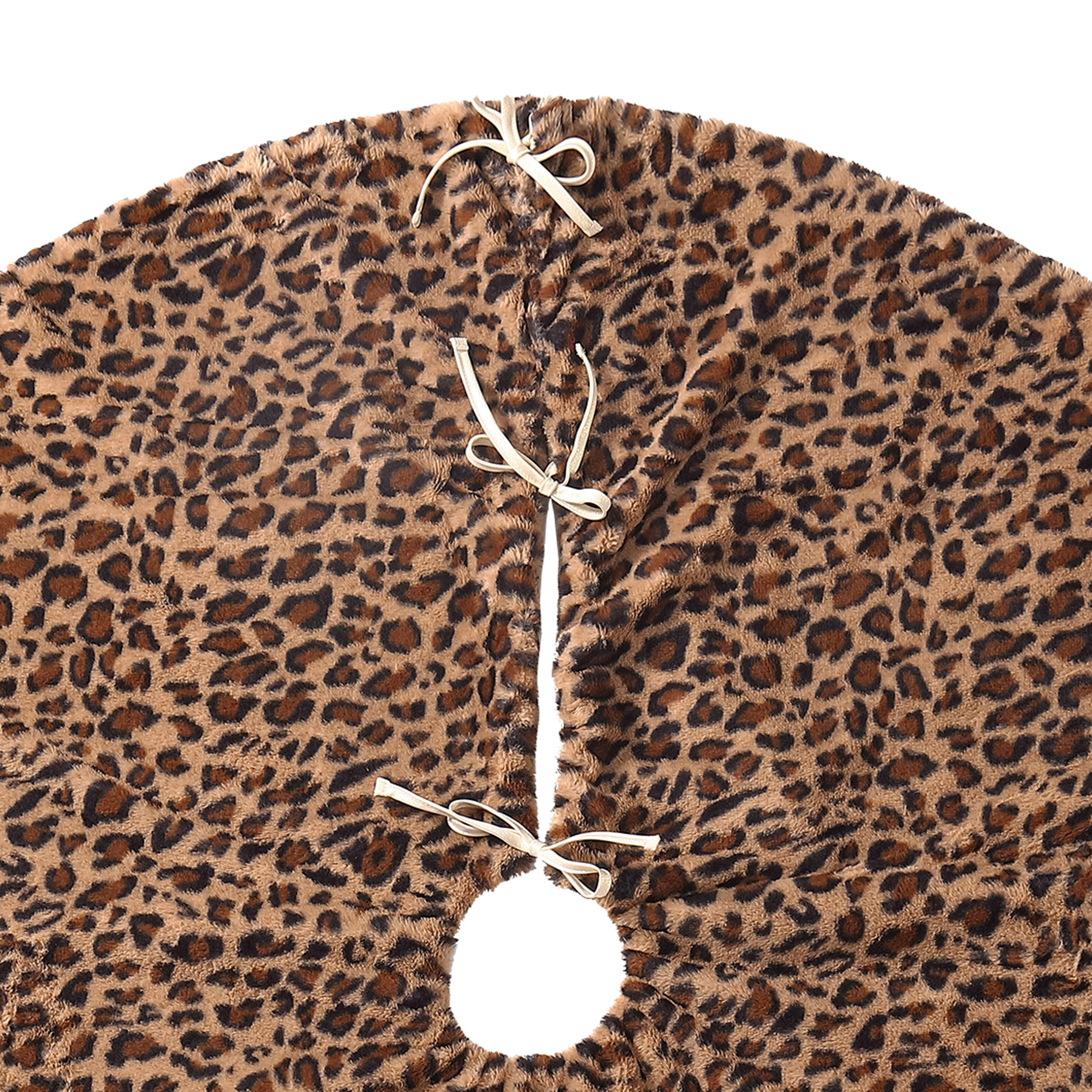 Holiday Time, Rabbit Faux Fur Leopard Print Tree Skirt, 56" - image 5 of 5
