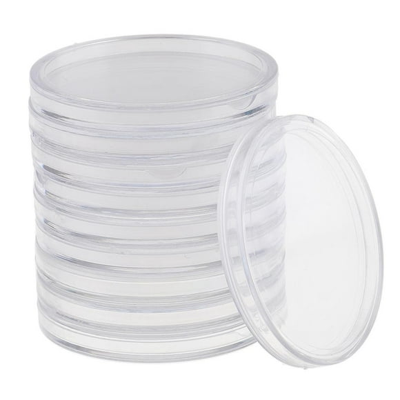 10pcs 46mm Clear Round Cases Coin Storage Capsules Holder Round Box as described