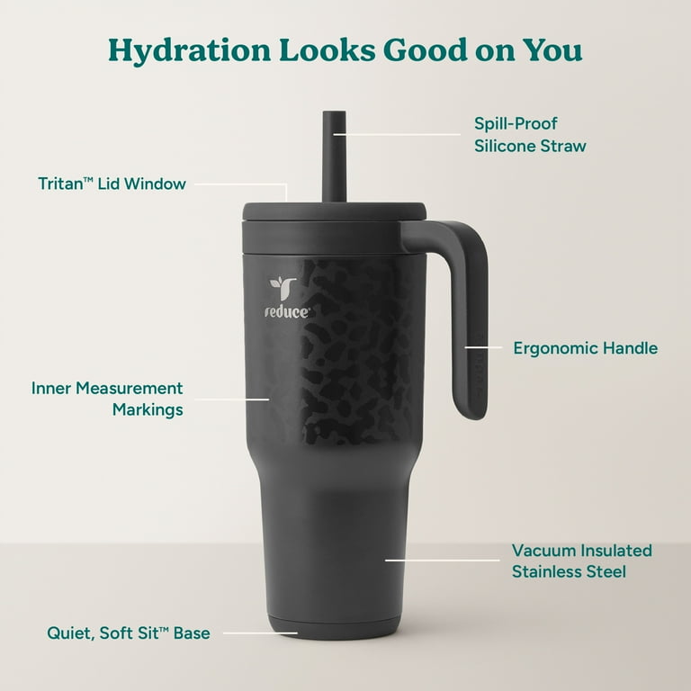 Reduce Chiller 34oz Spill-Proof Tumbler with Handle, Black Cheetah