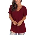 thumbnail image 3 of Red Women's Short Sleeve T-shirt, Women'S Casual Comfort V-Neck Solid Color Pocket Loose Fit Short Sleeve Shirt,Women's Short sleeve T-shirt S, 3 of 3
