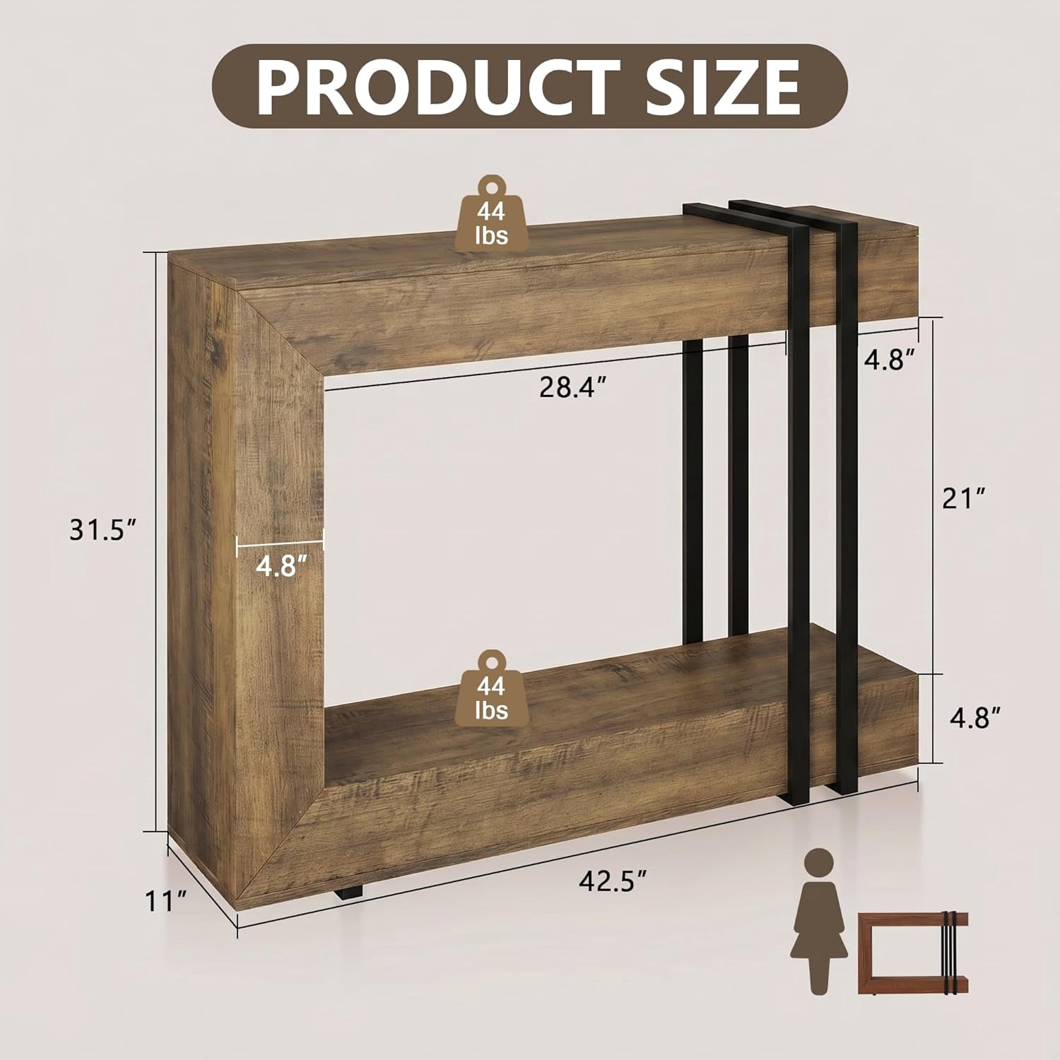 Einhomn Entryway Table,2-Tier Narrow Console Table Behind Couch with Storage,42.5" Wooden Hallway Table for Living Room,Entrance,Foyer,Rustic Brown