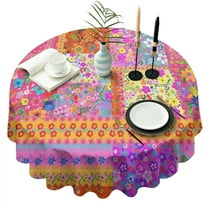 Pioneer Flower Floral Print Pattern Round Tablecloth 60"x60",Wrinkle Wipeable Table Cloth for Kitchen Dining Room Picnic Patio Party