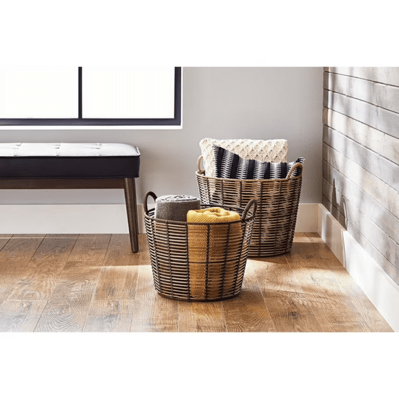 MOSUI Extra Large Round Poly Rattan Decorative Storage Basket with Handles, 18.7 in x 16 in (Shipment from Walmart)