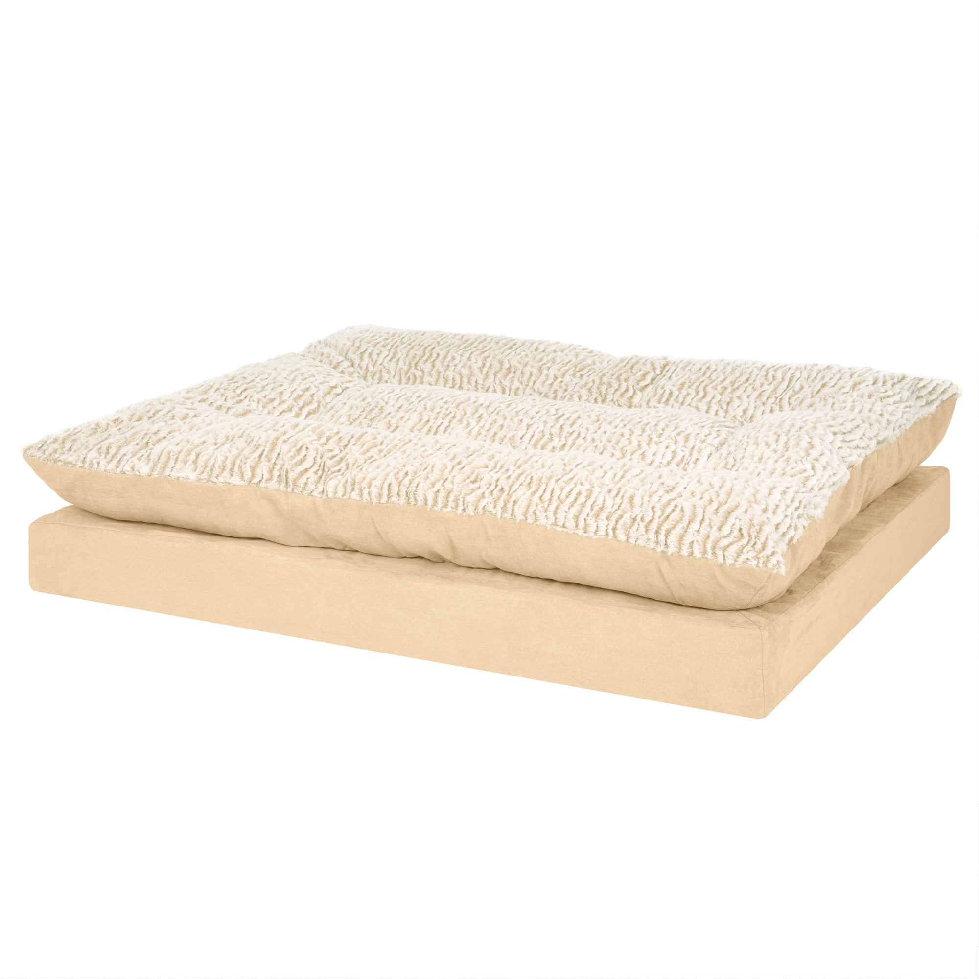 FurHaven Pet Products Embossed Faux Fur & Suede Orthopedic Pillow Top Mattress Pet Bed for Dogs & Cats - Taupe, Jumbo