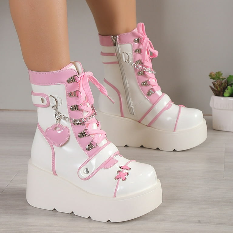 Pink Boots for Women TKYCMSUAKI Womens Goth Platform Ankle Boots