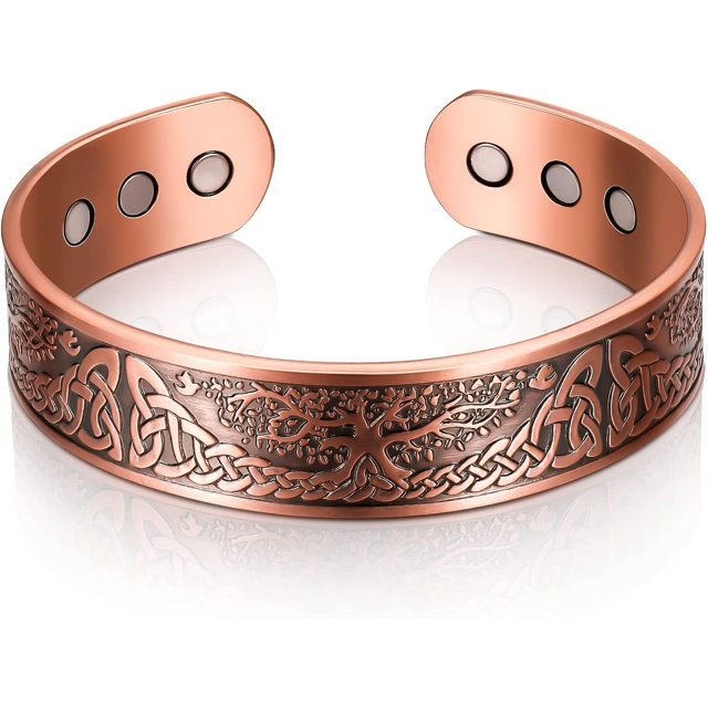 Pulsera de Cobre Magnética ZHAOCHENG Árbol de la Vida con 6 Imanes Ajustable con Bolsa de Terciopelo Bronce