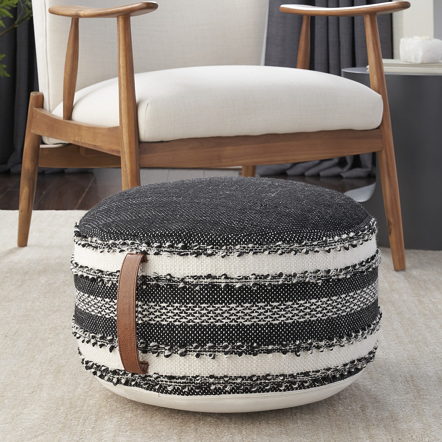 Mina Victory Outdoor Woven Stripes & Dots Black Pouf 20" x 20" x 12" - image 4 of 4