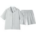 thumbnail image 3 of Yaoyar Men's Ribbed Shirt and Shorts Set, Short Sleeve, Drawstring Waist, Casual Summer Outfit, 3 of 6
