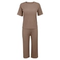 thumbnail image 6 of Nooxsoe Two Piece Sets For Women 2026 Summer Crew Neck Short Sleeve Ribbed Knit Lounge Sets Elastic Wide Leg Pants Soft Breathable Home Sleepwear Casual Travel Outfits Multicolor L, 6 of 8