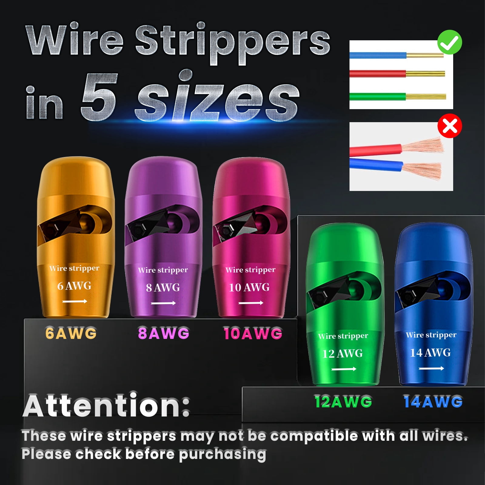 Qcwqmyl Wire Stripper and Twister Tool for Drill Multi-Gauge AWG 6-14 Wire Stripping and Twisting Kit 33-Piece Set