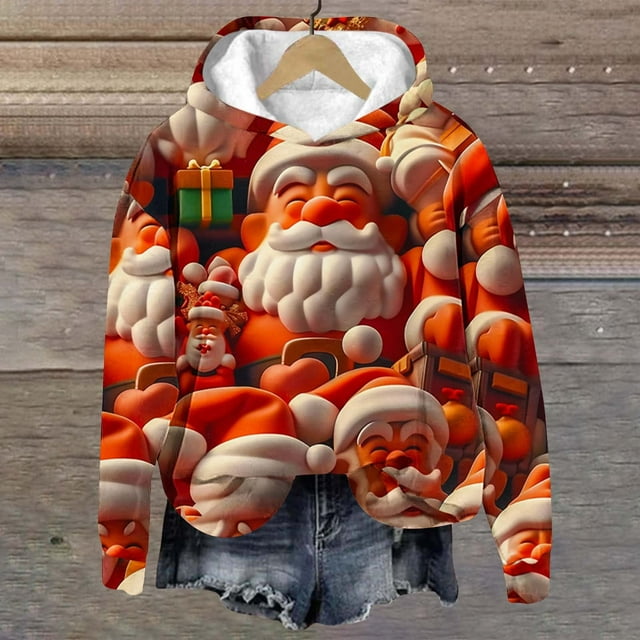 UPPADA Chandails à Capuche pour Femmes, Chandail à Capuche Graphique de Noël, Manches Longues, Cordon de Serrage, Chandails à Capuche Imprimés, Hauts à Manches Longues avec Poche, Chandails à Capuche pour Femmes, Design Graphique Multicolore, P