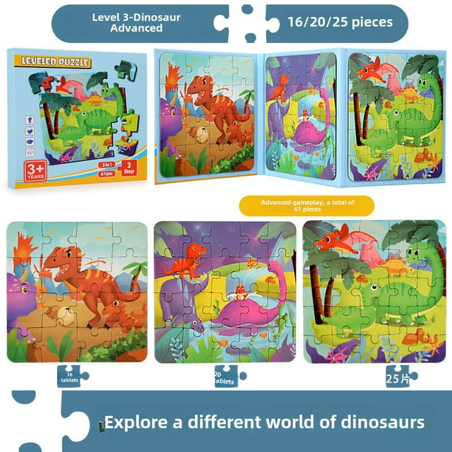 Dino-Themed Foldable Magnetic Puzzle Book for Kids Ages 4-6: Educational Cognitive Development Toy with Interactive Learning Features, Durable Material, Gender-Neutral Design – Perfect Kindergarten