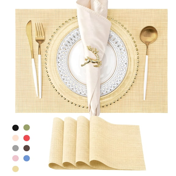 ACDANC Placemats,Woven Crossweave Placemat for Dining Table,PVC Vinyl Kitchen Mat,Set of 4,12x18"es,Yellow