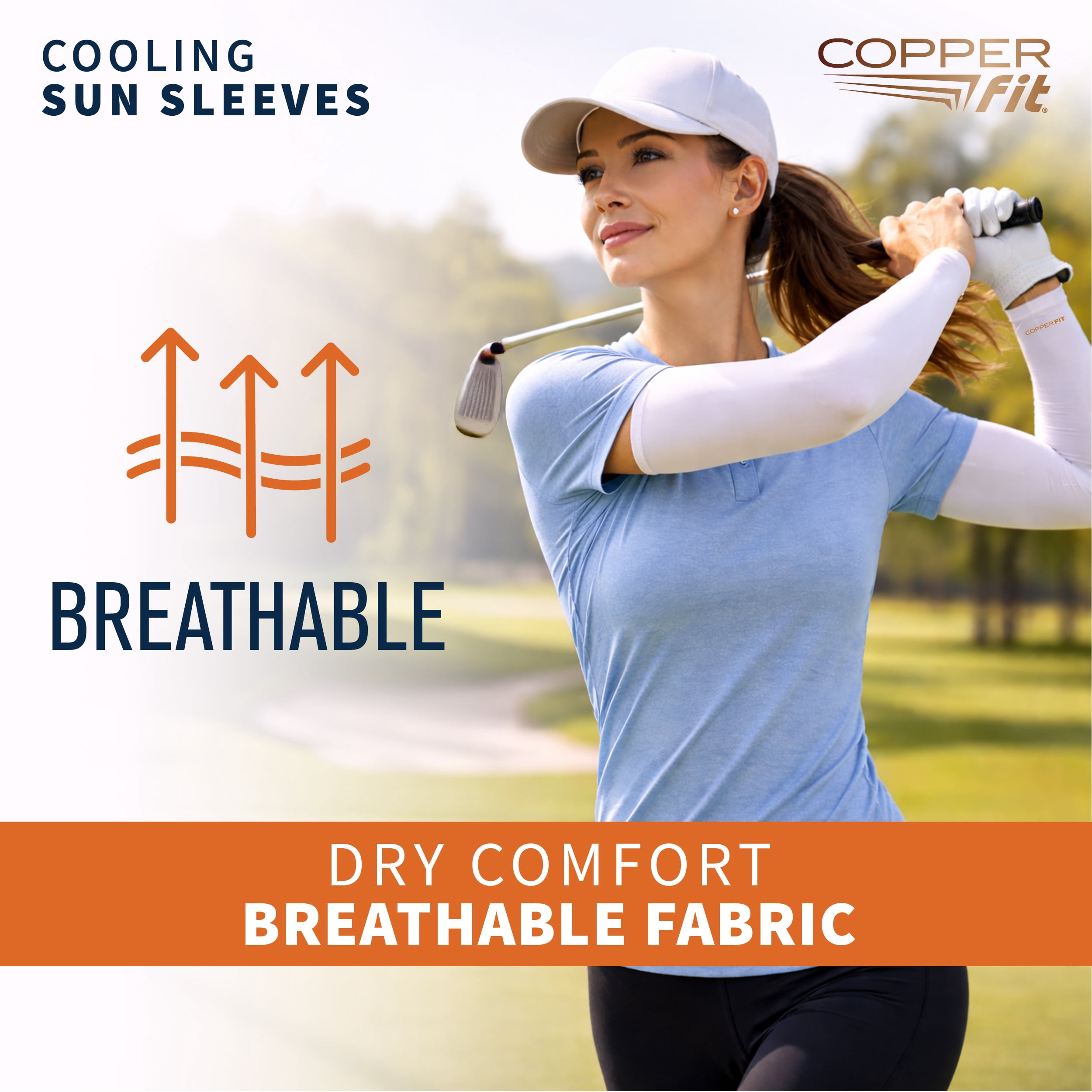 Copper Fit Cooling Sun Sleeves, UPF 50+ UV Protection Arm Sleeves, Breathable & Sweat-Wicking, Large/XL, 2 Pack