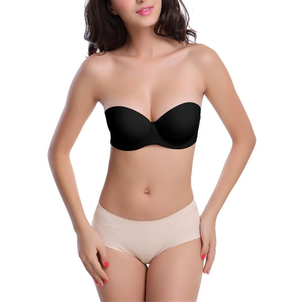 Buy Demi Cup Bra with Transparent Straps & Back In Black - Cotton