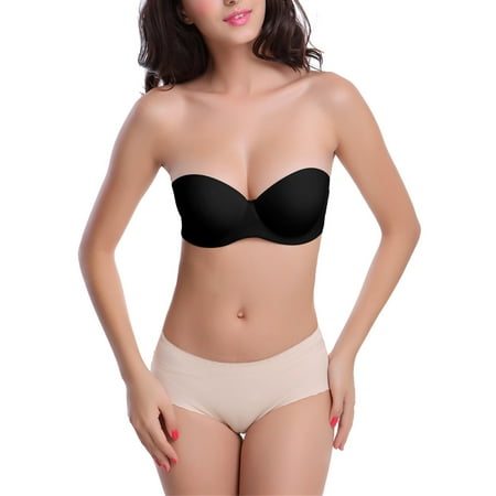 WMTBSRSW Deep Plunge Deep U Bra Strapless Push Up Demi Bras Seamless Bandeau Tube Top Bra Invisible Lift Up Bras with Two Snap No Brief