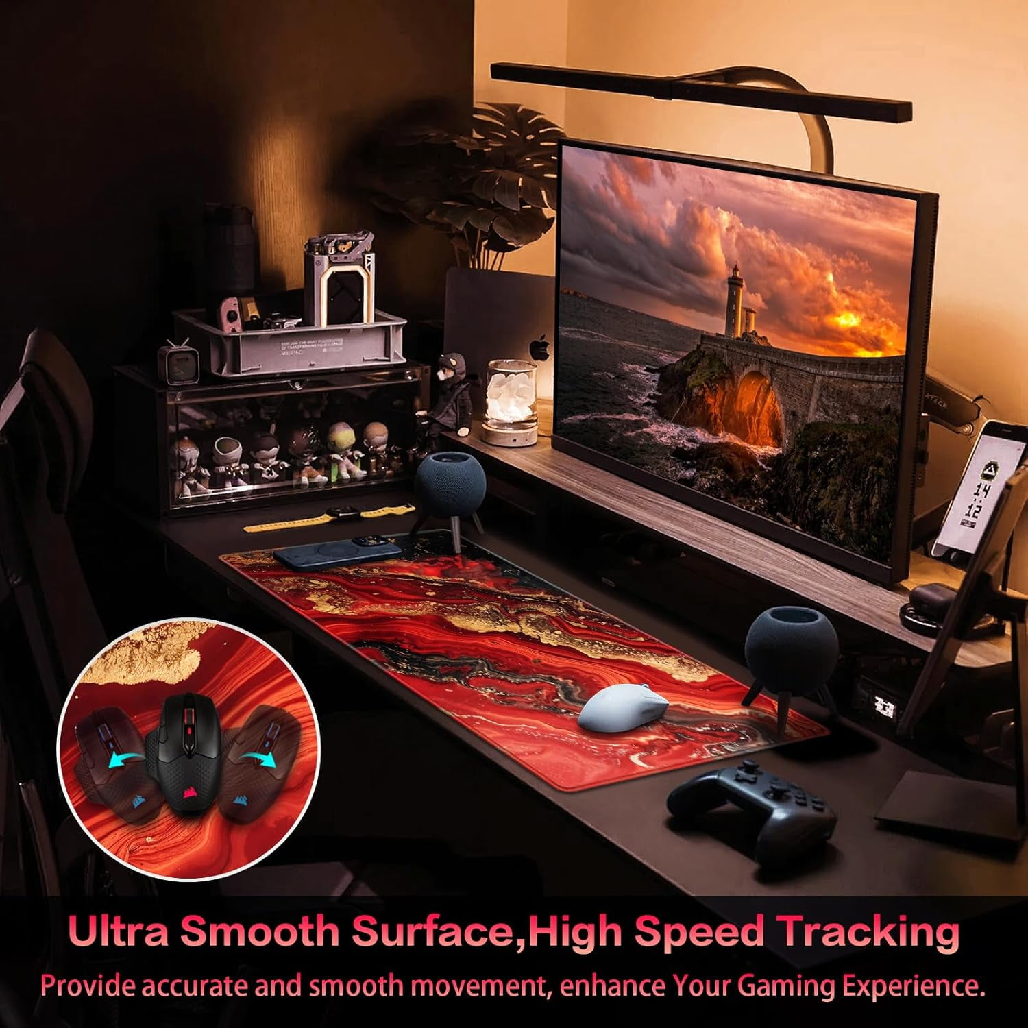 Gaming Mouse Pad, 31.5x15.7inch Large Extended Mousepad Big Computer Desk Mat for Keyboard and Mouse Full Desk Mouse Mat with Non-Slip & Rubber Base