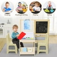thumbnail image 6 of Kids Easel & Art Table Set with 2 Chairs, Wooden Art Center - Double-Sided Blackboard & Whiteboard, Built-in Paper Roll & Storage, Toddler Activity Table for Drawing, Crafts & Writing, 6 of 7
