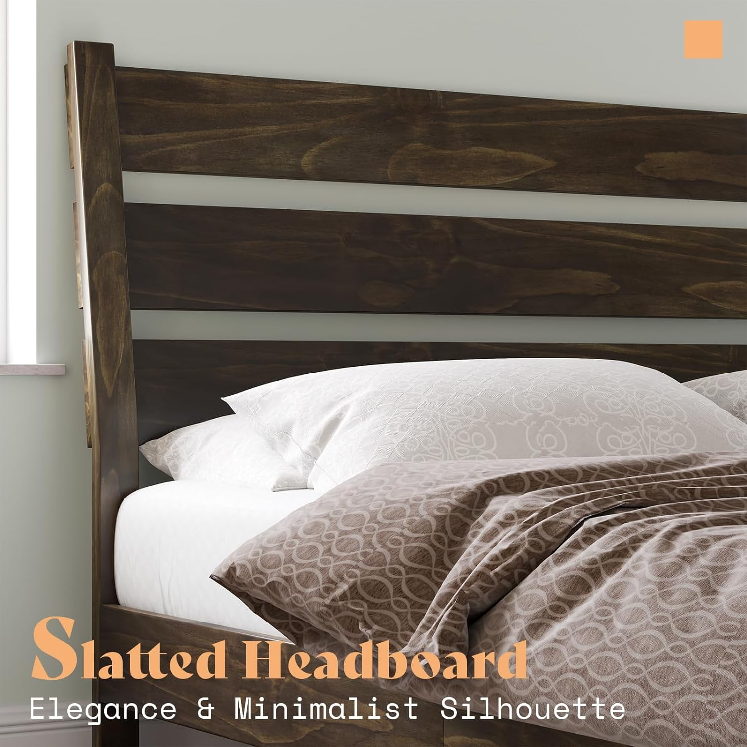 VanAcc Queen Size Solid Wood Bed Frame, Platform Beds with 45"H Headboard, Easy Assembly, Deep Brown