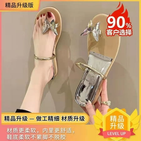 

Internet celebrity popular sandals summer French rhinestone bow fairy style silver with slippers