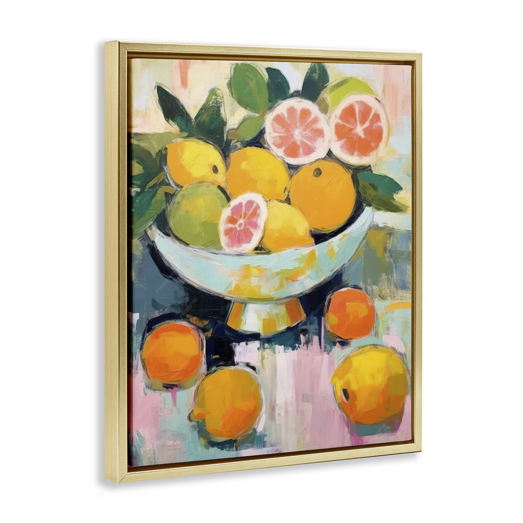 Stupell Industries Abstract Citrus Still Life Food & Beverage Painting Gold Floater Framed Canvas Art Print Wall Art, 17 x 21