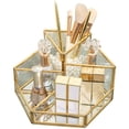 thumbnail image 1 of Organizador de maquillaje Bandeja organizadora de belleza Soporte para cepillos de joyería Oro, Caja de cosméticos de vidrio, Bandeja decorativa transparente Ormromra MZQ-0565, 1 of 8