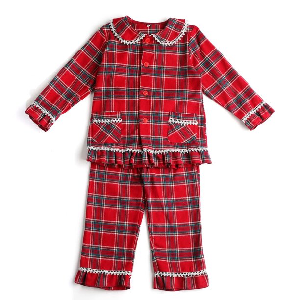 Pijamas de Navidad para niños y niñas, conjunto de ropa de dormir de dos piezas a juego, vestido de noche con volantes