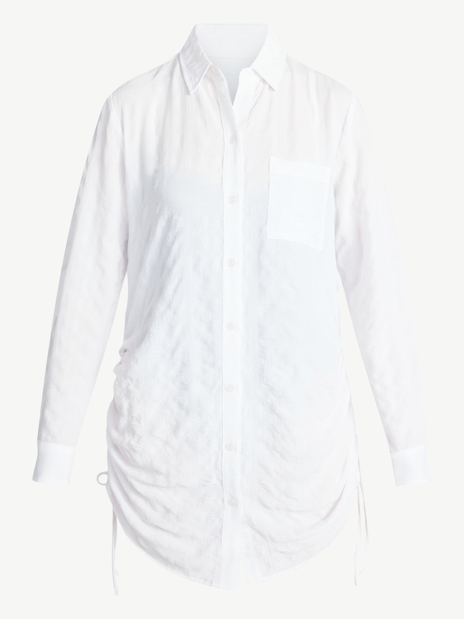 Time and Tru Women's and Women's Plus Size Essentials Convertible Button Down Shirt Coverup, Sizes XS-3X