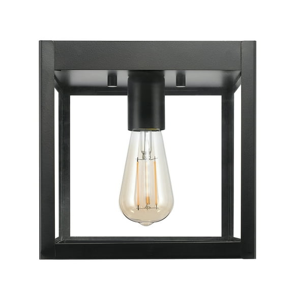 Globe Electric 1-Light Black Modern Outdoor Flush Mount Ceiling Light w/ Clear Glass Shade, 91005359