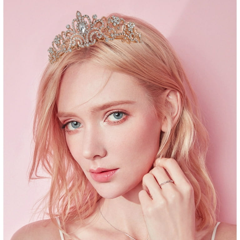 Mygeromon Crystal Tiara Rose Gold Princess Crown for Women  display picture 3