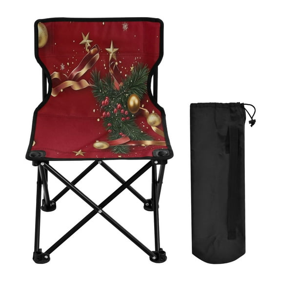 600D Oxford Camping Chair Portable Foldable Chair Supports 220 lbs for Picnic, Fishing, Backpacking Christmas Gold Accents