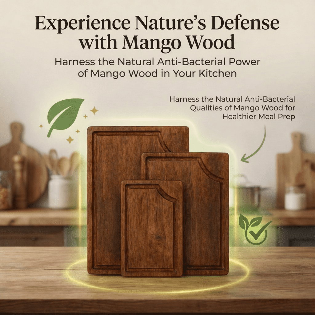 3-Piece Wooden Cutting Board Set with Juice Grooves, Mango Wood Chopping Boards for Kitchen Prep and Charcuterie Serving, Eco Friendly Multi Size Cutting Boards with Built-in Handles (Natural)