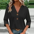 thumbnail image 2 of BLVB Womens Eyelet Blouses Button V Neck Shirts 3/4 Length Sleeve Summer Tops Dressy Casual Ladies Fashion Fall Tee Shirts, 2 of 6