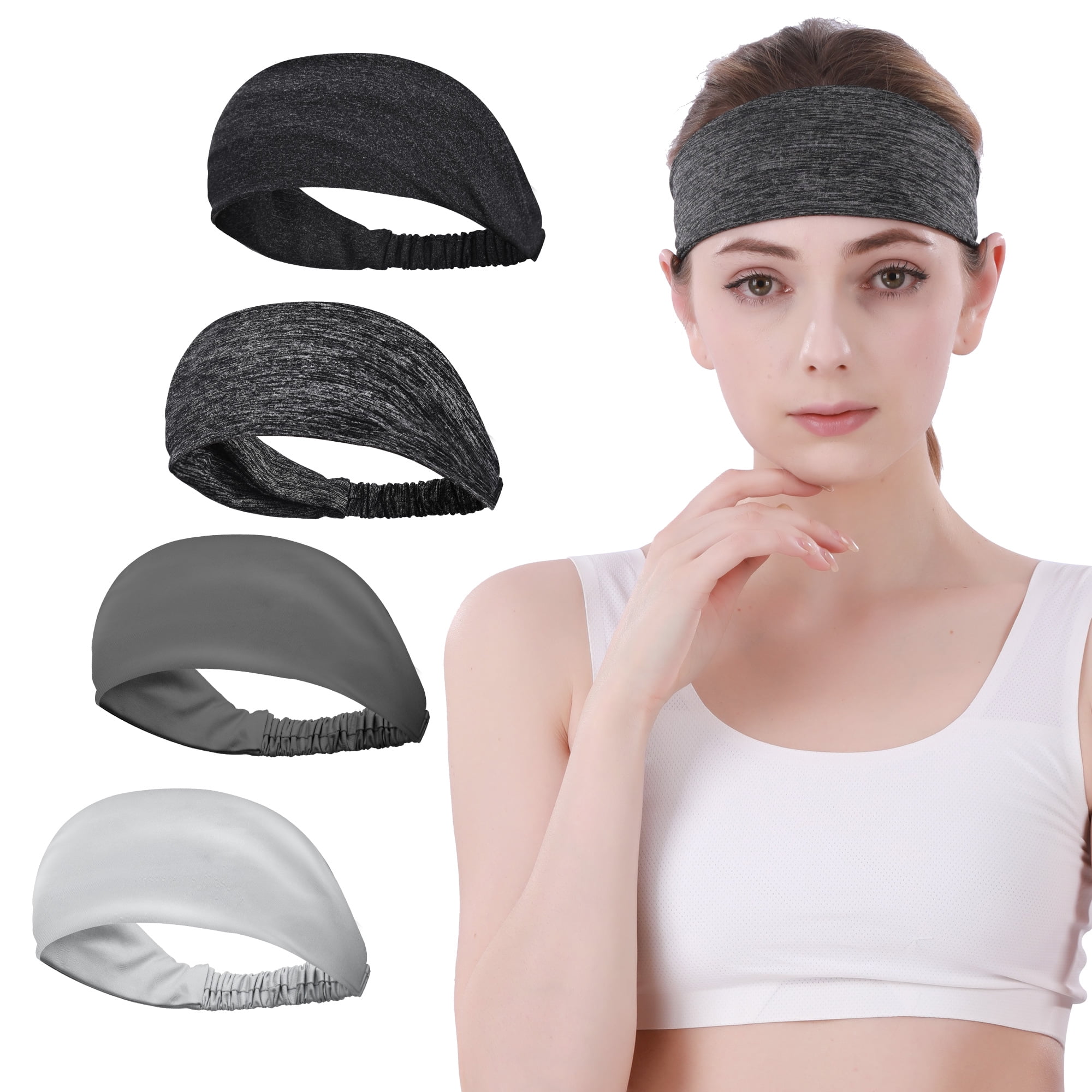4 Pack Workout Sport Headbands for Women and Men, SZELAM Exercise Running Headband Elastic Sweatband Hair Wrap for Yoga,Running,Cycling,Basketball
