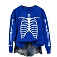 thumbnail image 4 of LYEAA Halloween Women Sweatshirt Long Sleeve Crew Neck Regular Ribbed Cuff Casual Wear Skull Holiday Clothes Navy XL, 4 of 6
