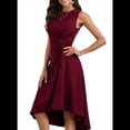 thumbnail image 3 of Vestido de Cóctel de Verano para Mujer, Sin Mangas, con Cintura Fruncida, Fluido, Corte A, Corte Alto y Bajo, Midi, Vino Tinto, Talla XXL, 3 of 6