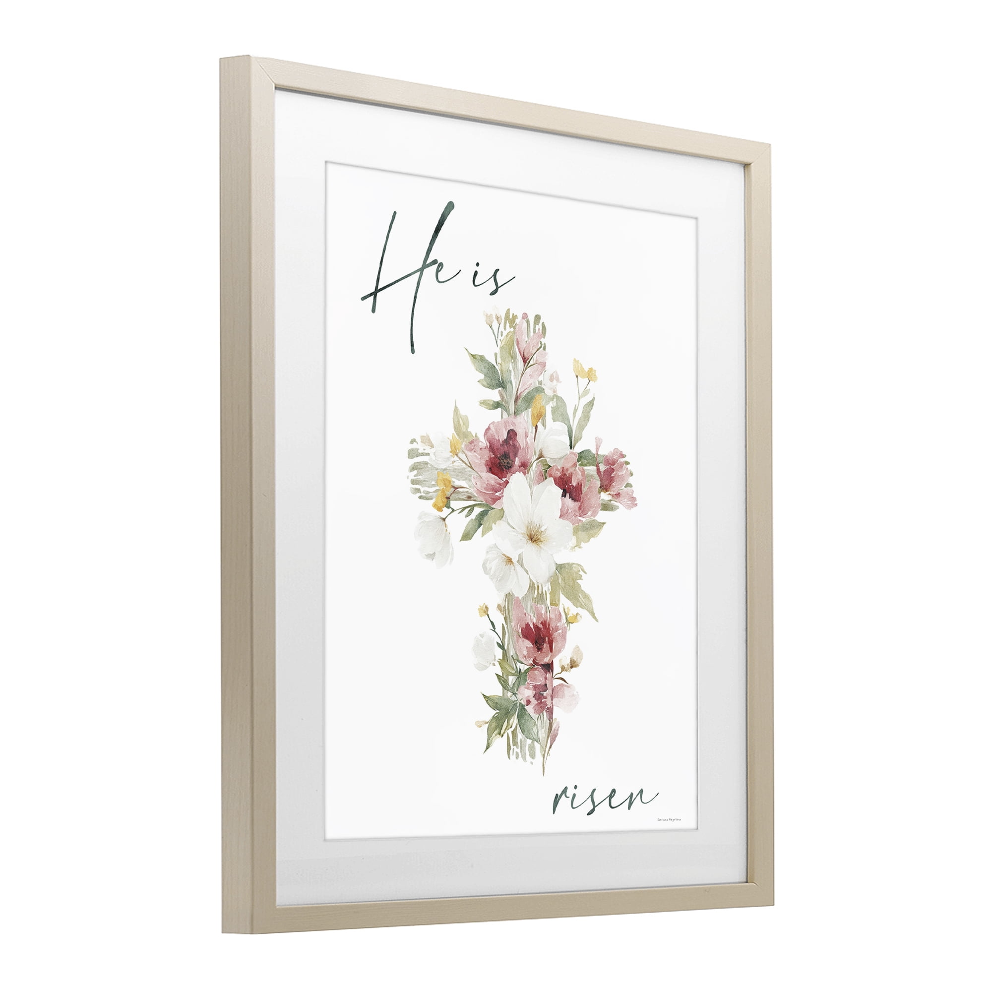 Stupell Industries He Is Risen Flower Cross Birch Framed Print Under Glass, design by Svetlana Aleynikova