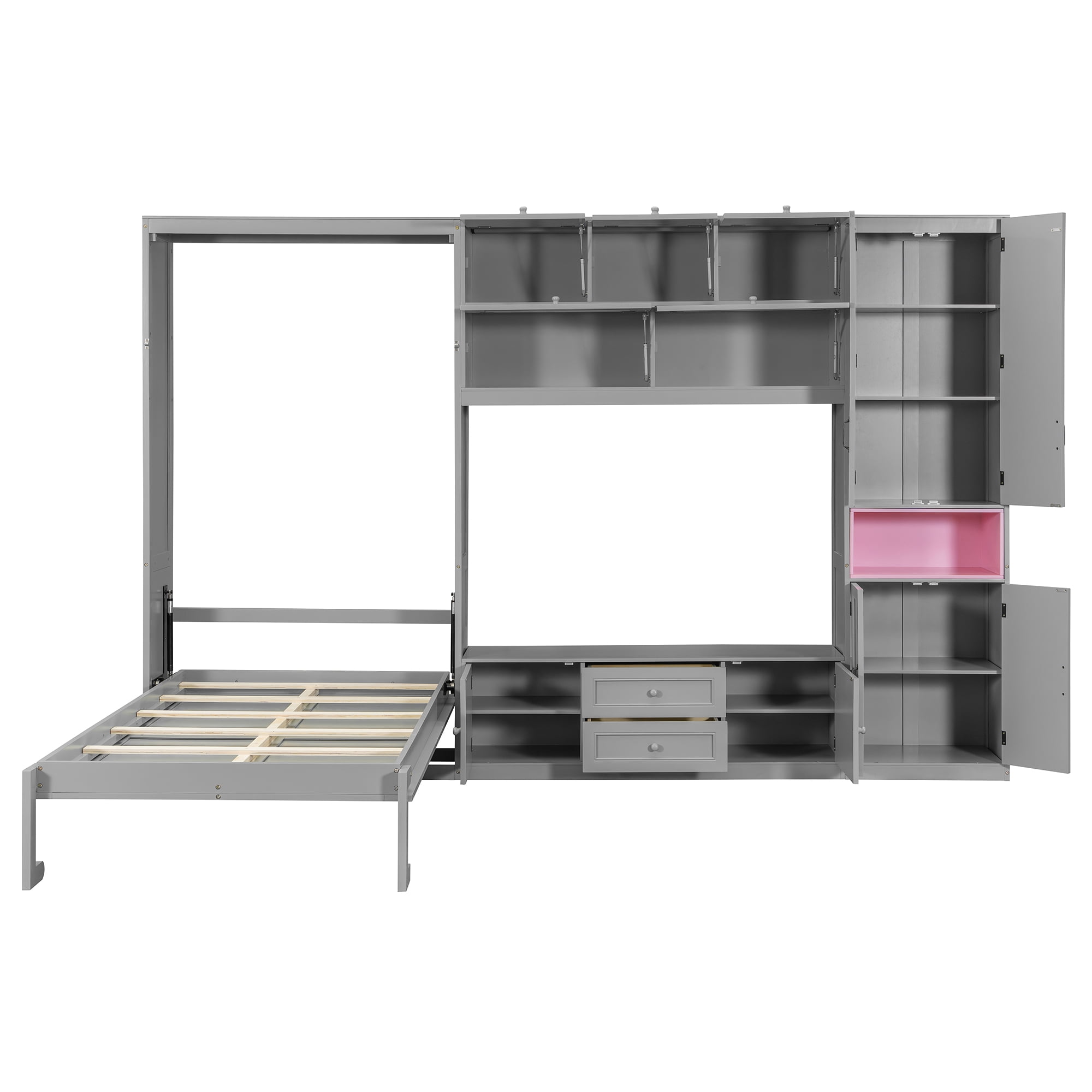 Mintazer Twin Foldable Murphy Bed with 82.3"H Wall Storage Cabinet, Shelves, TV Stand and 2 Drawers & 9 Cabinets for&nbsp;Bedroom Living Room, Gray